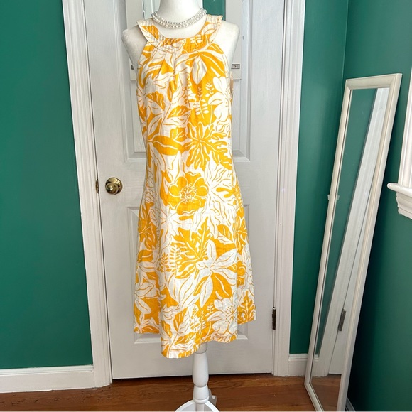 J.McLaughlin Yellow Floral Halter Linen Dress Size 6 - Picture 10 of 10